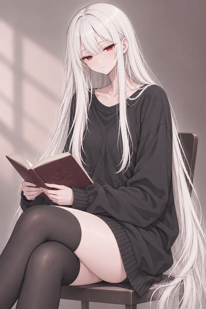 Vivianne reading a book in a quiet seated portrait